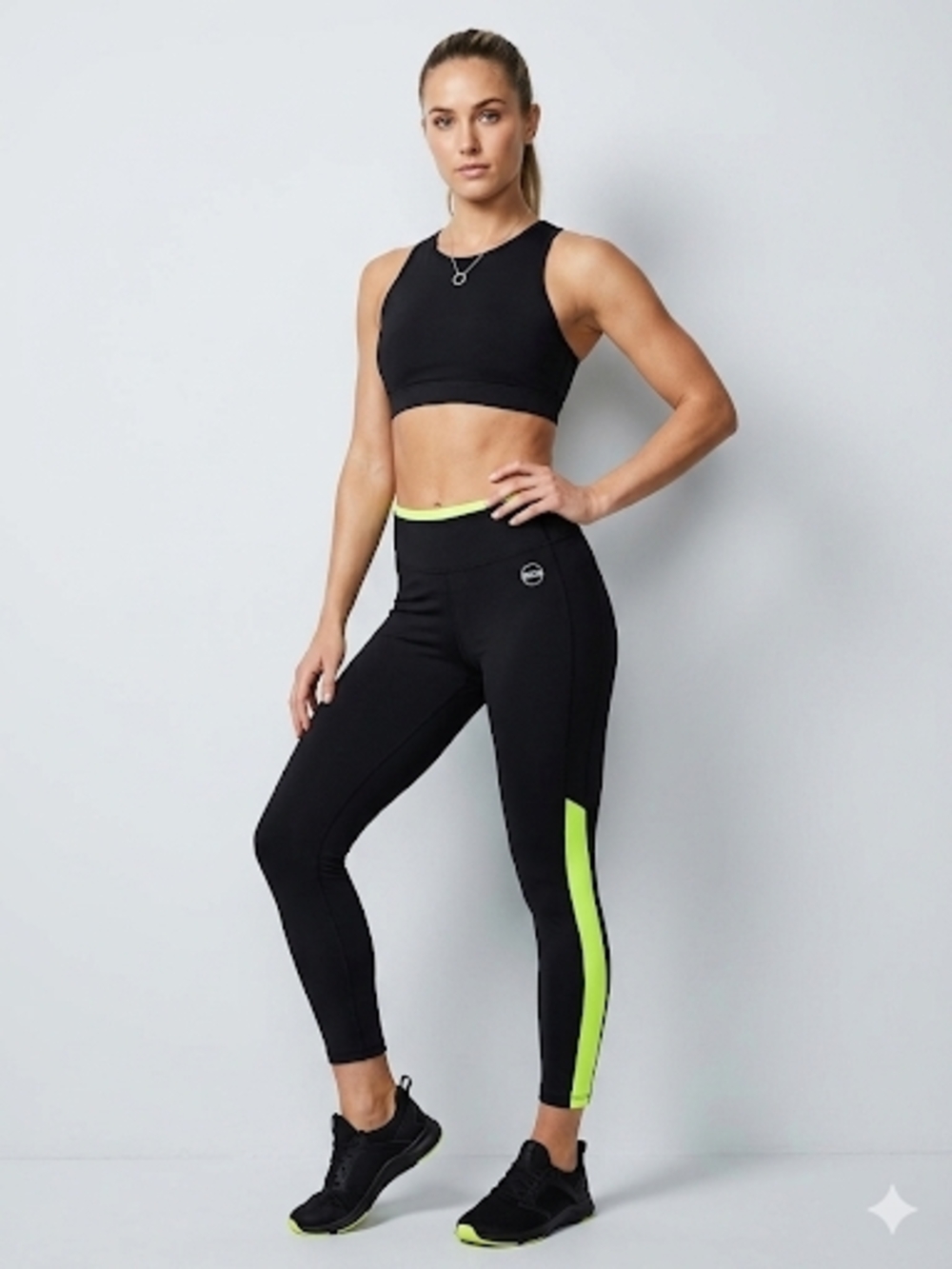 Polo by Ralph Lauren Black Leggings with Neon Lime Stripe